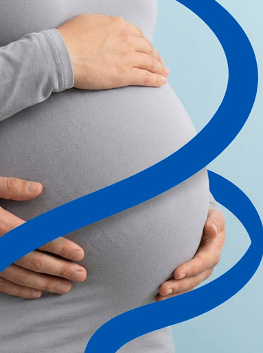 Illustration of pregnancy and DNA strands used to explain NIPT in Cardiff and early genetic screening.