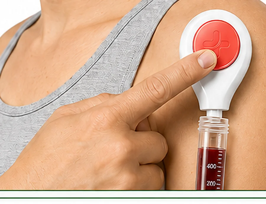 Pressing the button to activate the Tasso device on the upper shoulder