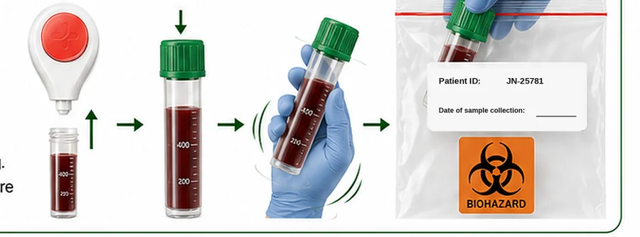 Closing the tube, gently shaking it, and sealing it in the biohazard bag